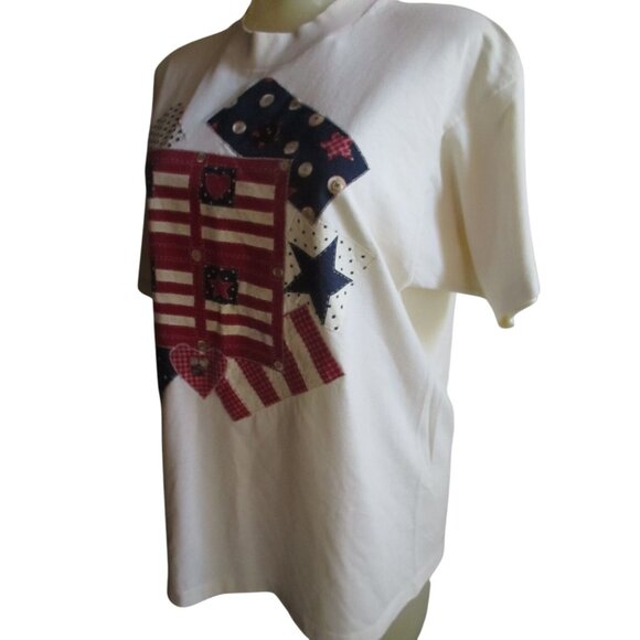 Vintage Women's T-shirt Large Single Stitch Cottage Core American Patchwork USA - Picture 3 of 8